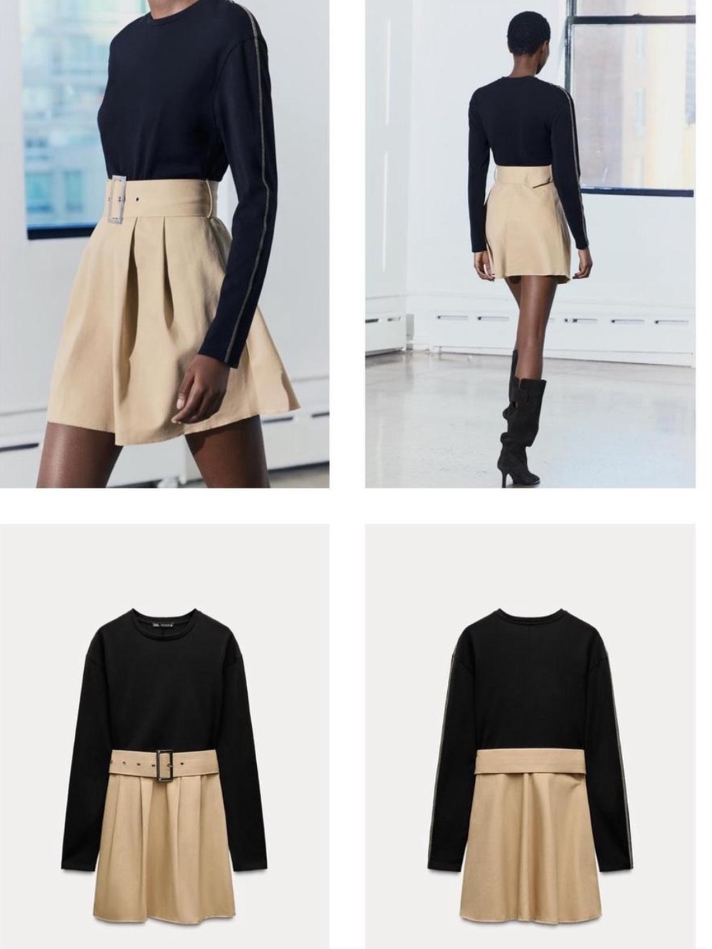 Zara Beige High-Waist A-Line Pleated Skirt with Wide Belt - Picture 3 of 4
